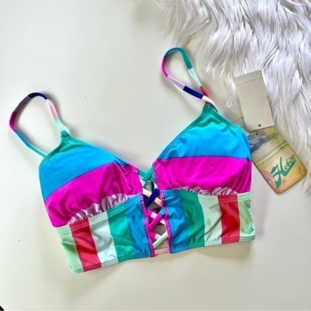 Lulu’s Hobie Island Vibin Bright Striped Criss Cross Bikini Top